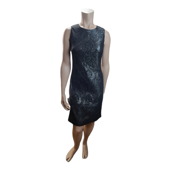 J. McLaughlin Black / Gold Metallic Jacquard Patern Sleeveless Cocktail Dress - Picture 2 of 10